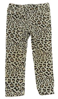 Krémové manšestrové elastické kalhoty s leopardím vzorem H&M