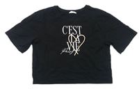 Černé crop tričko s nápisem a srdíčkem Candy couture