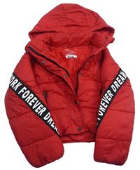 Červená šusťáková crop zimní bunda s kapucí Primark
