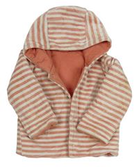 Pruhovaná/růžový sametový/bavlněný oboustranný zateplený kabátek s kapucí