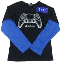 Černo-modré triko s ovladačem - PlayStation 
