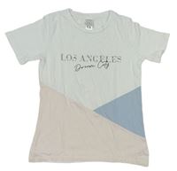 Bílo-růžovo-modré tričko s nápisem C&A