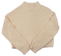 Broskvový žebrovaný pletený crop svetr New Look