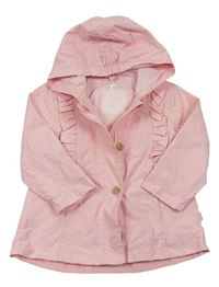 Růžová plátěná jarní bunda s volánky a kapucí Topomini