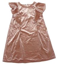 Starorůžové sametové šaty s volánky Primark