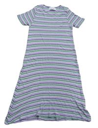Zeleno-lila-bílé pruhované žebrované lehké šaty Reserved