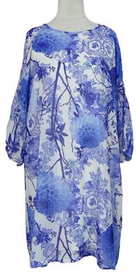 Dámské modro-bílé květované šifonové šaty Quiz 
