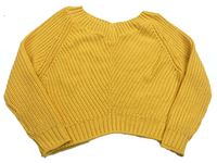 Hořčicový žebrovaný pletený oversize crop svetr New Look