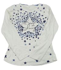 Bílé triko s tmavomodrými hvězdičkami a nápisy YIGGA