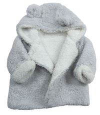 Šedý chlupatý zateplený kabátek s kapucí 