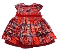 Červeno-tmavomodré kostkované sametové šaty s límečkem zn. Next