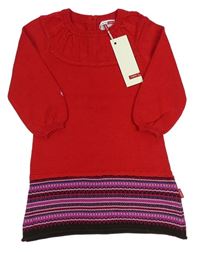 Červeno-pruhované pletené šaty s kytičkami Name it