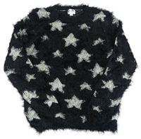 Černý chlupatý svetr s hvězdami Pocopiano