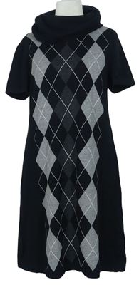 Dámské černo-šedé kárované svetrové šaty s komínovým límcem Street One 