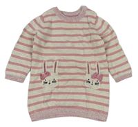 Béžovo-růžové pruhované pletené šaty s králíčky Primark
