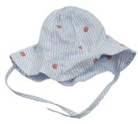 Světlemodro-bílý pruhovaný klobouk s jahodami zn. H&M