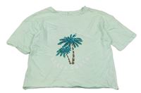 Světlemodré crop tričko s palmami Candy Couture 