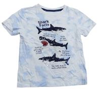 Bílo-světlemodré tričko se žraloky z flitrů