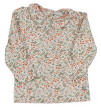 Bílo-barevné květované triko s límečkem Liegelind