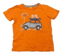 Neonově oranžové tričko s autem Pusblu