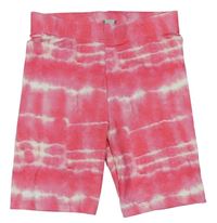 Neonově růžovo-bílé batikované elastické kraťasy Tu