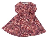Černo-vínovo-růžové vzorované květované šaty F&F