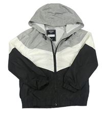 Šedo-bílo-černá šusťáková jarní bunda s kapucí Urban