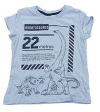 Světlemodré tričko s dinosaury a nápisem Kids