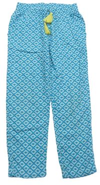 Tyrkysové vzorované letní volné kalhoty 