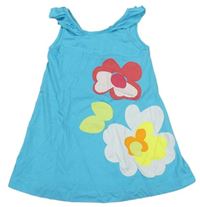 Tyrkysové bavlněné šaty s květy Mayoral