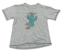 Šedé melírované tričko s kaktusem 