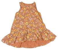 Meruňkové květované bavlněné šaty 