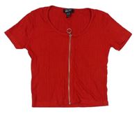 Červené žebrované propínací crop tričko New Look