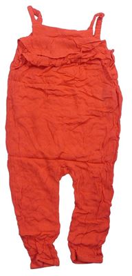 Červený mačkaný kalhotový overal s volánky zn. H&M