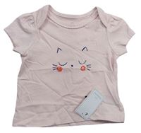 Růžové tričko s kočičkou Mothercare