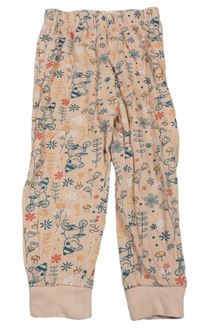 Růžové květované pyžamové kalhoty Tu