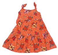 Jahodové puntíkaté letní šaty s kytičkami a volánky PRIMARK