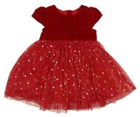 Červené tylovo/sametové šaty s hvězdičkami Matalan
