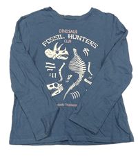 Modrošedé triko s kostrou dinosaura Primark
