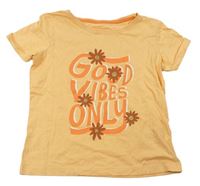 Oranžové tričko s nápisem a kytičkami Primark