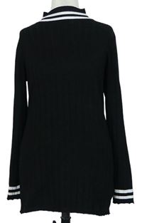 Dámský černý žebrovaný svetr s pruhy MissPap