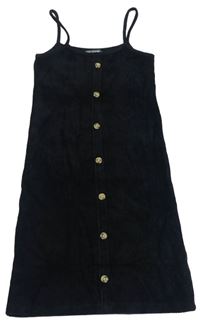 Černé sametové žebrované šaty s knoflíky 