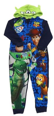 Modro-tmavomodro-zelená fleecová kombinéza s Toy Story a kapucí George
