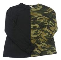 Khaki-černé triko s  army vzorem Shein 