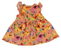 Korálovo-barevné květované bavlněné šaty Next