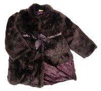 Fialový kožešinový zateplený kabát s mašlí Mini Mode