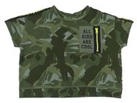 Khaki army oversize tričko s nápisem a zipem George