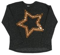 Černé melírované úpletové triko s hvězdou z flitrů F&F
