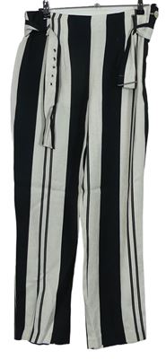 Dámské černo-béžové pruhované culottes kalhoty s páskem Topshop