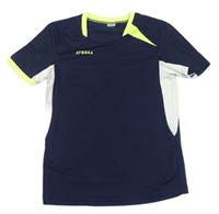 Tmavomodro-bílo-neonově zelené sportovní tričko s nápisem 